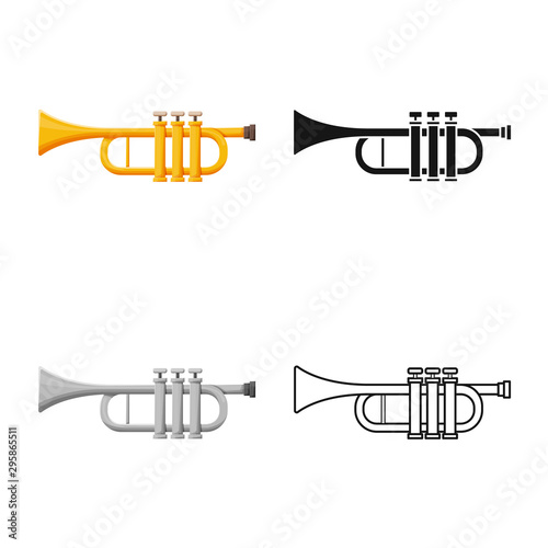 Vector illustration of trumpet and music sign. Web element of trumpet and gold vector icon for stock.