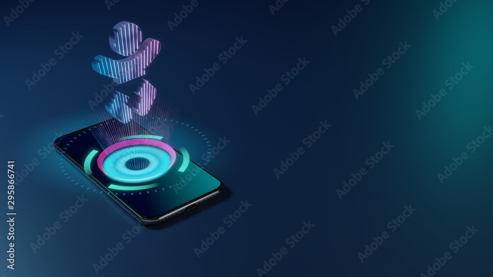 Naklejka premium 3D rendering neon holographic phone symbol of baby icon on dark background