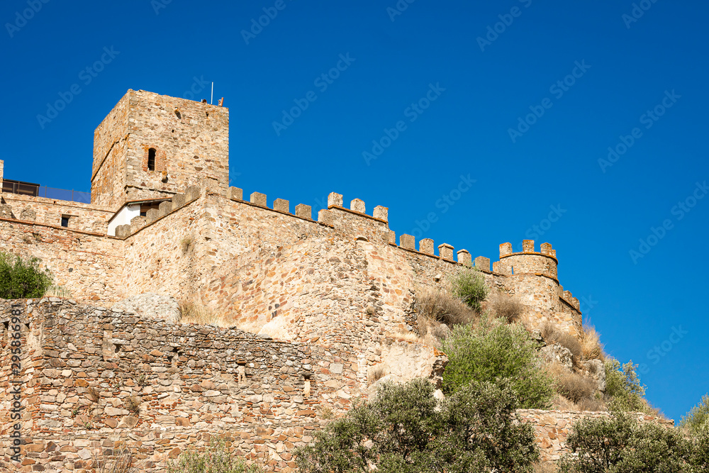 Side of Miraflores Castle in Alconchel (Badajoz), Spain