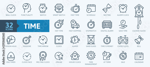 Time - minimal thin line web icon set. Outline icons collection. Simple vector illustration photo