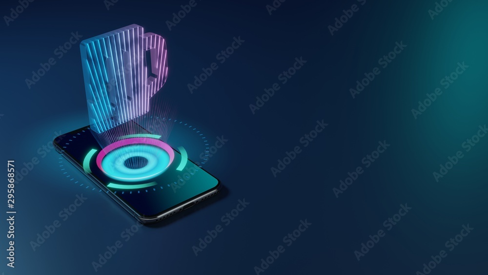 3D rendering neon holographic phone symbol of glass of beer icon on dark background