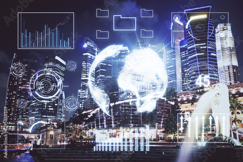 Photography Financial chart on city scape with tall buildings background multi exposure