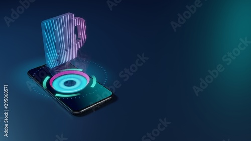 3D rendering neon holographic phone symbol of glass of beer icon on dark background