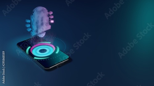 3D rendering neon holographic phone symbol of bell icon on dark background