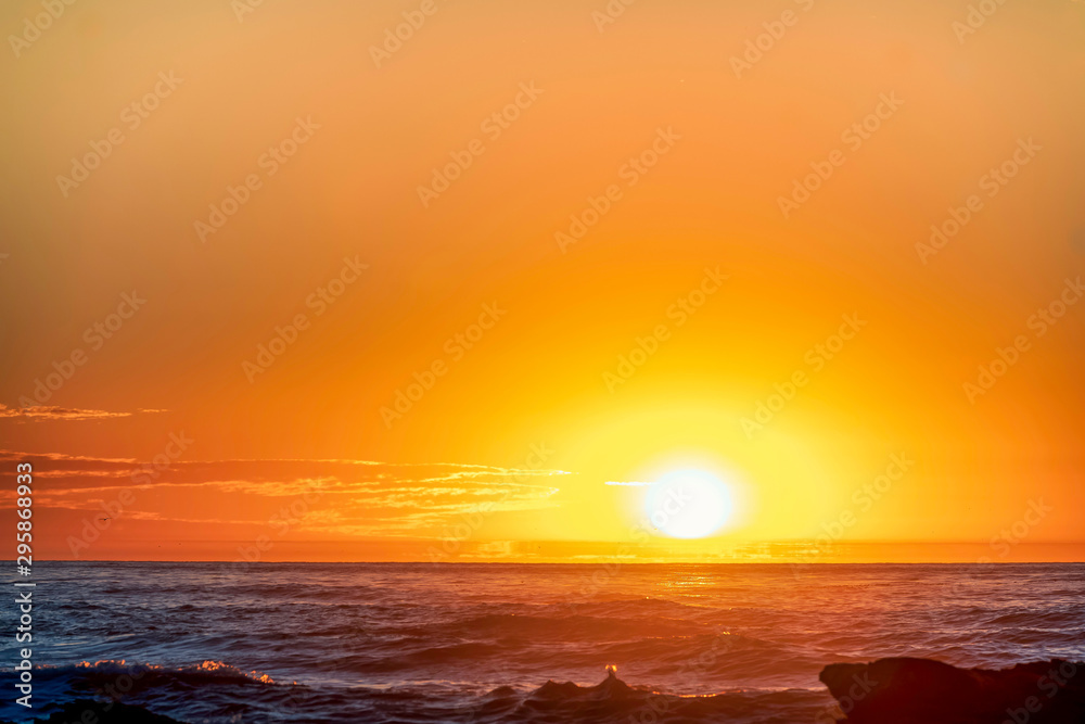 Orange Sunset over Ocean, Horizon