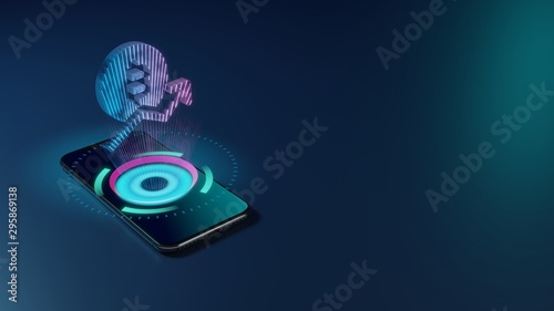3D rendering neon holographic phone symbol of bitcoin trend icon on dark background