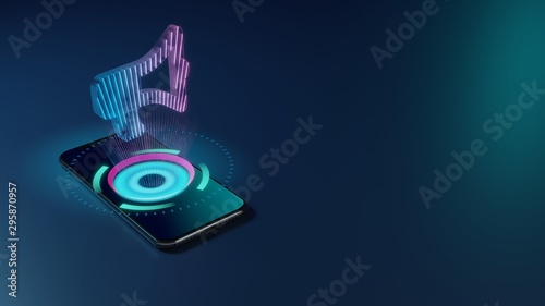 3D rendering neon holographic phone symbol of bullhorn icon on dark background