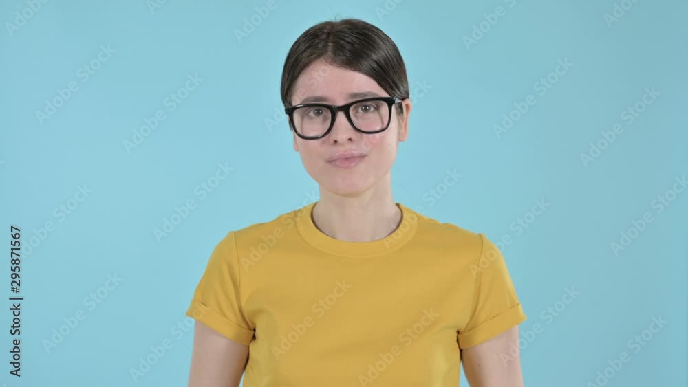 Young Woman Saying No by Hand Gesture on Purple Background Young Woman Saying No by Hand Gesture on Purple Background