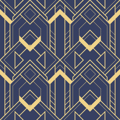 Wandcirkels Blauw goud patronen Art deco mozaïek motief blauw goud  © lumyaisweet