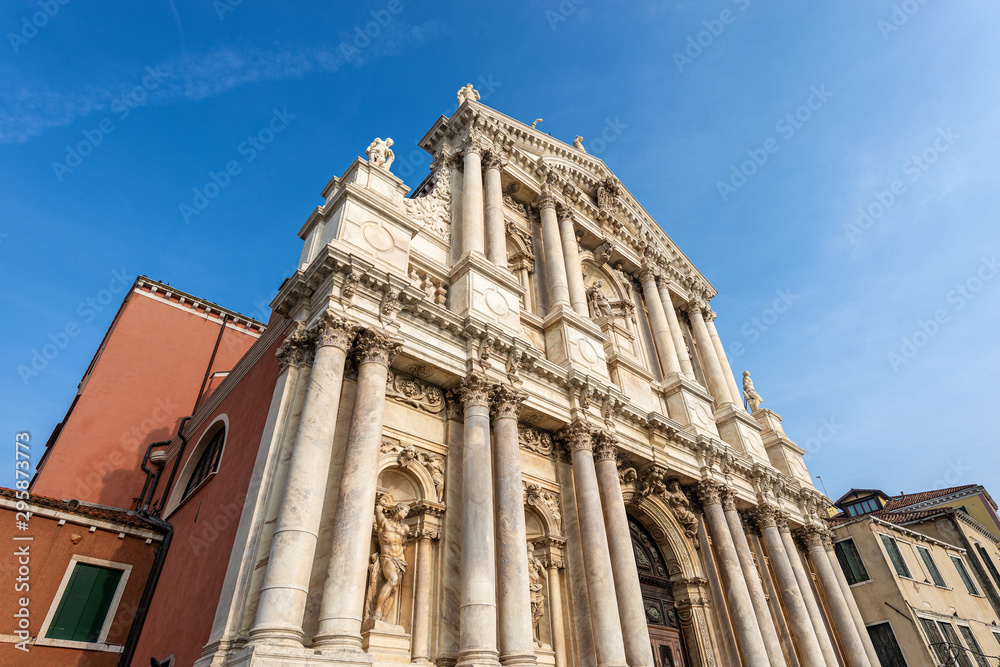 Venice, facade of the church of Santa Maria di Nazareth or degli Scalzi in baroque style. UNESCO world heritage site, Veneto, italy, Europe