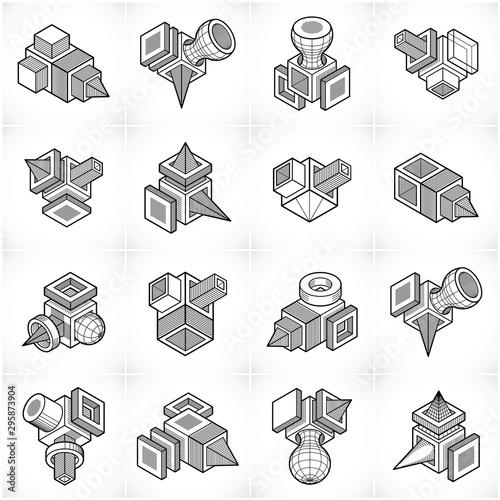 Abstract vectors set, isometric dimensional shapes collection.