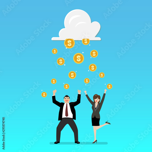 Success businessman with cloud and money rain