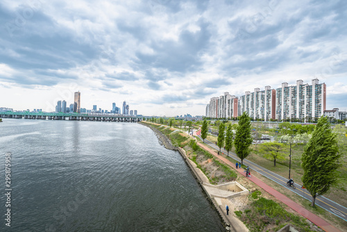 Time lapse River skyline that has passed from time to time in Seoul, South Ko photo