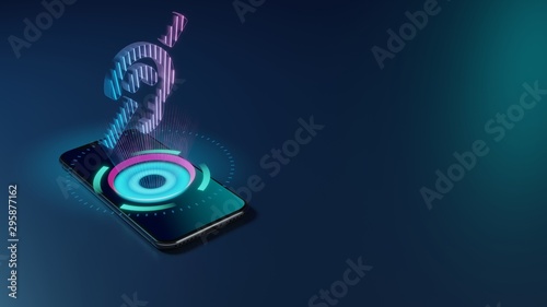3D rendering neon holographic phone symbol of deaf icon on dark background photo