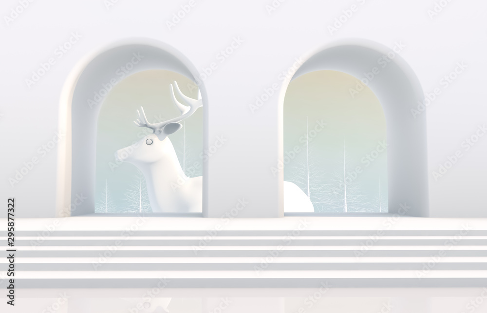 Fototapeta premium Abstract 3d composition. Winter Christmas background with geometric shapes.