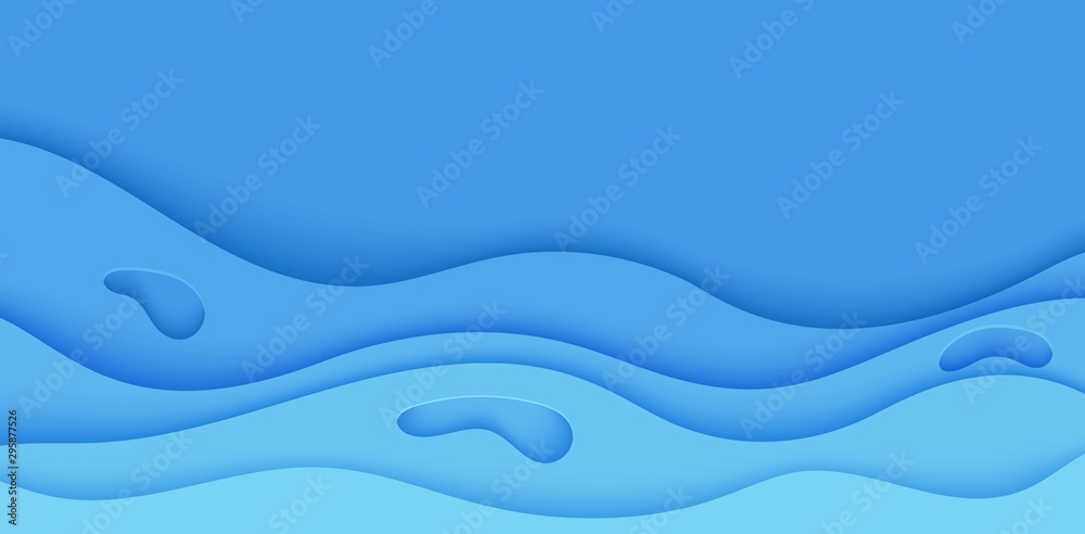 Blue abstract background in paper cut style. Layers of paper wavy water for World Oceans Day 8 June. Vector Earth posters template, ecology brochures, presentations, invitations with place for text. Blue abstract background in paper cut style. Layers of paper wavy water for World Oceans Day 8 June. Vector Earth posters template, ecology brochures, presentations, invitations with place for text.