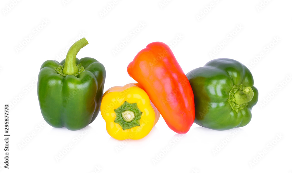 Sweet peppers green yellow red on white background Sweet peppers green yellow red on white background
