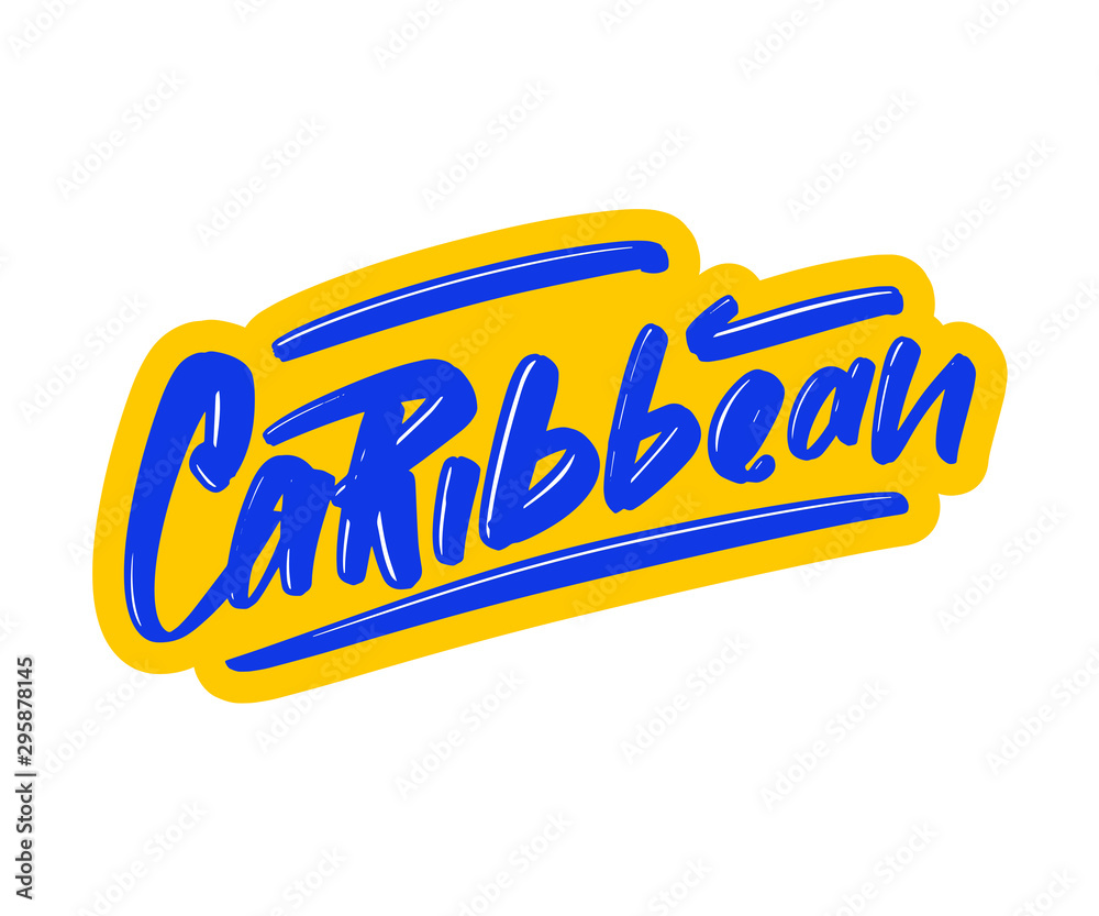Caribbean cartoon brush lettering text. Vector illustration logo for print and advertising Caribbean cartoon brush lettering text. Vector illustration logo for print and advertising