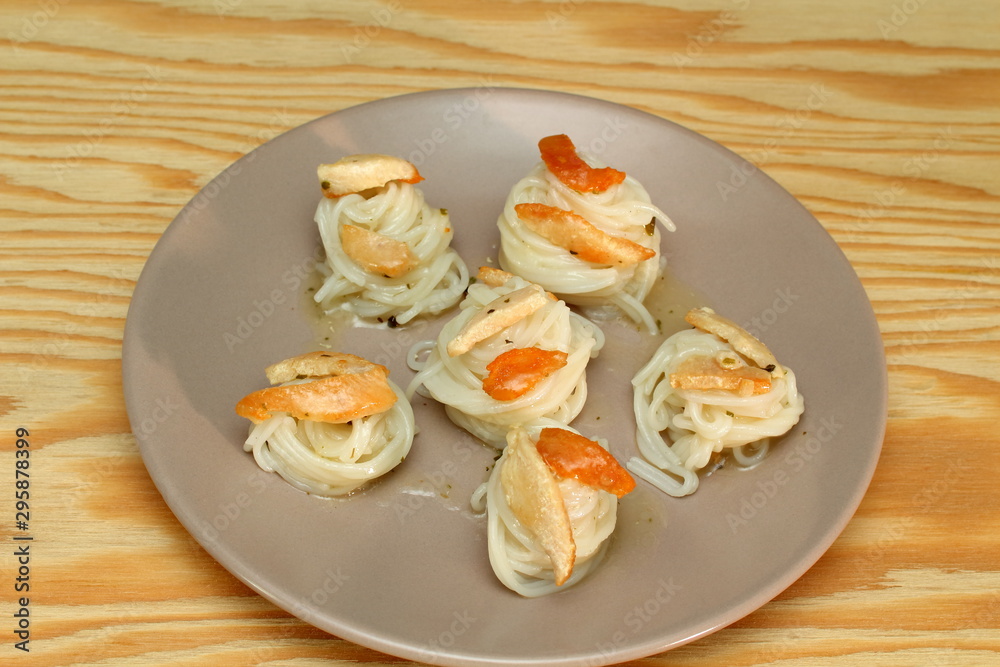 gluten-free food. rice noodle. stew of chicken and rice flour gluten-free food. rice noodle. stew of chicken and rice flour