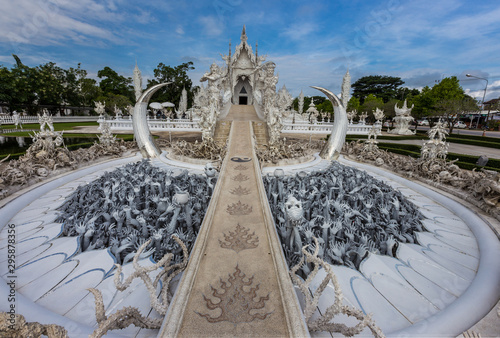 Beautiful white temple, Wat Rongkhum, in chiangrai, the northern Thailand photo