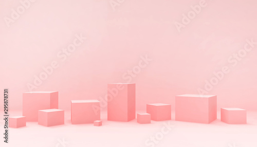 Podium Ideas Inspiration Modern Concept Art composition Geometric Box shape and artistic exhibit minimal and Modern on Pink pastel background - 3d rendering © guguart