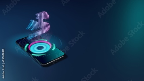 3D rendering neon holographic phone symbol of dragon icon on dark background