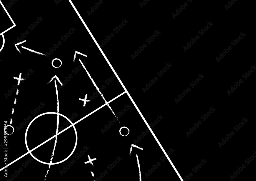 Background of soccer team formation and tactic drawing on the football board