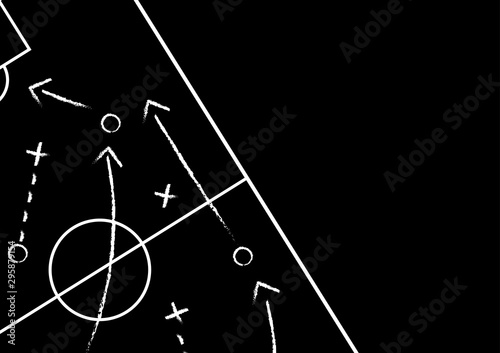 Photo Background of soccer team formation and tactic drawing on the football board