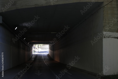 Inside a road tunnel