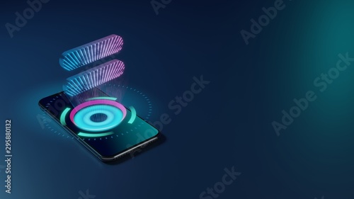 3D rendering neon holographic phone symbol of equal icon on dark background
