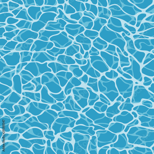 Vector sea surface seamless pattern in blue. Simple doodle wavy surface with highlights made into repeat. Great for background, wallpaper, wrapping paper, packaging, fashion, travel design.