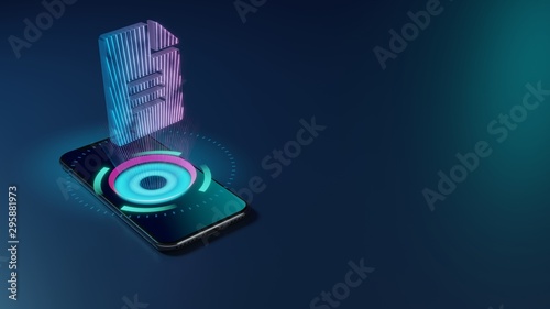 3D rendering neon holographic phone symbol of file alt icon on dark background