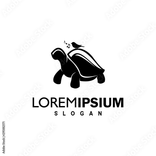 vintage silhouette turtle and bird singing logo design