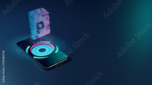 3D rendering neon holographic phone symbol of file PowerPoint icon on dark background