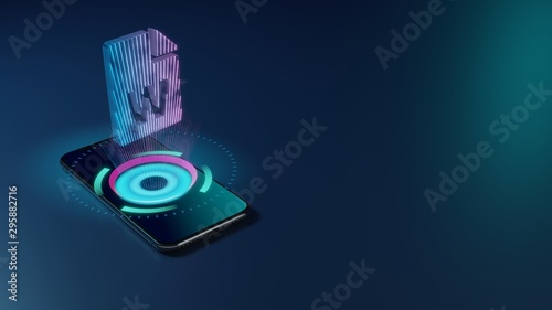 3D rendering neon holographic phone symbol of file word icon on dark background