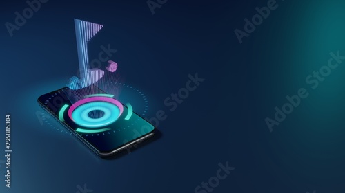 3D rendering neon holographic phone symbol of golf icon on dark background