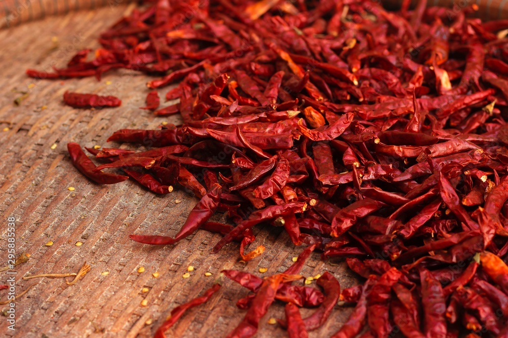 Fototapeta premium Close Up Dried Red Chillies Background.