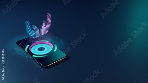 3D rendering neon holographic phone symbol of hands icon on dark background
