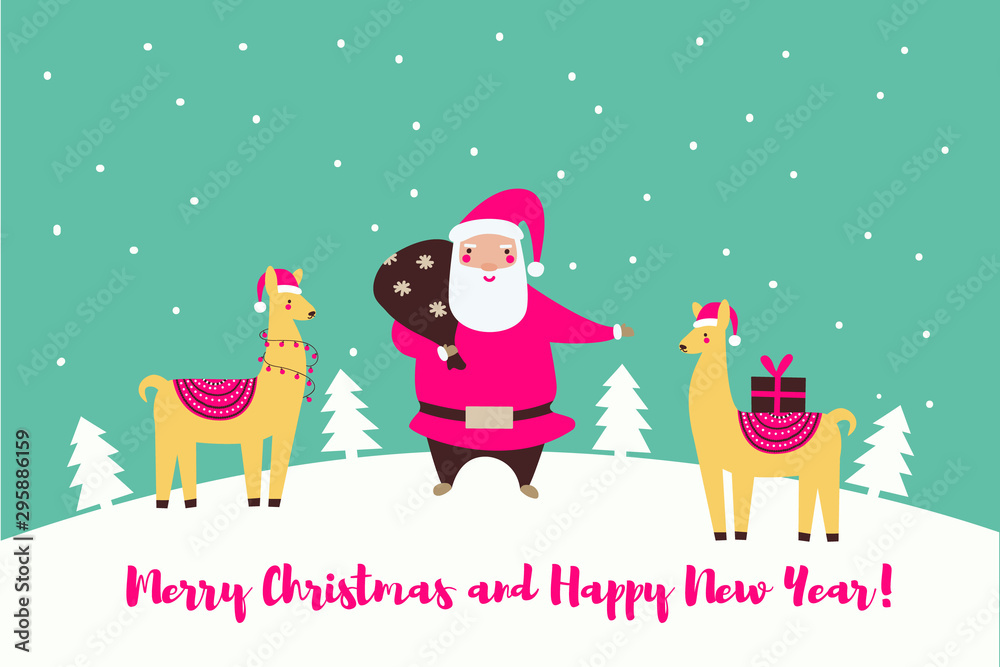 Fototapeta premium Christmas Santa greeting card; 
