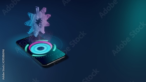 3D rendering neon holographic phone symbol of haykal icon on dark background