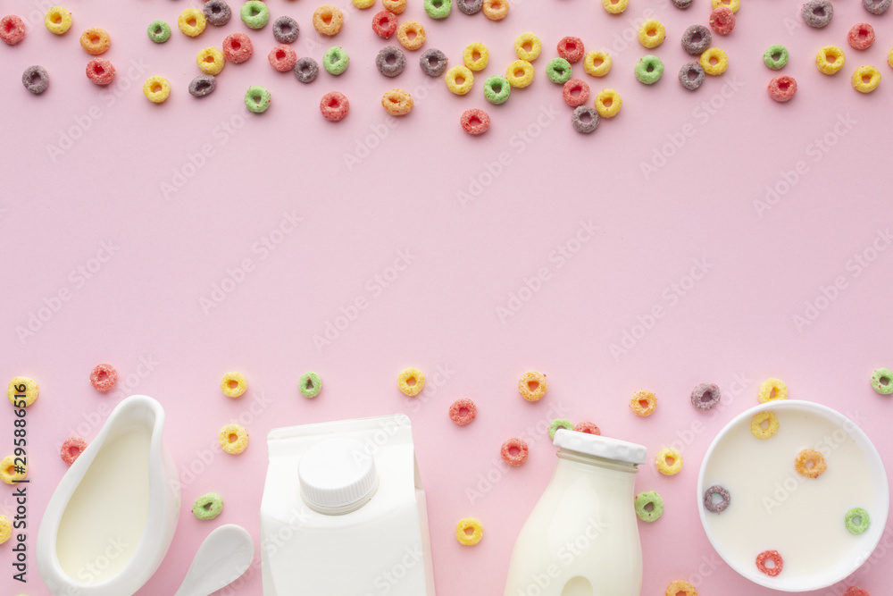 Top view colorful cereal with copy space