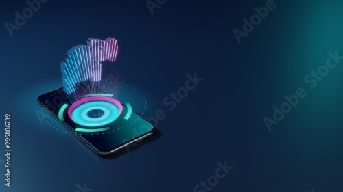 3D rendering neon holographic phone symbol of hippo icon on dark background