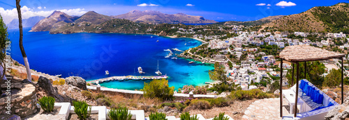 Amazing Greece - beautiful scenery of Leros island, view of Panteli beach and village