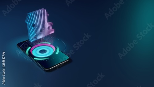 Foto 3D rendering neon holographic phone symbol of house  icon on dark background