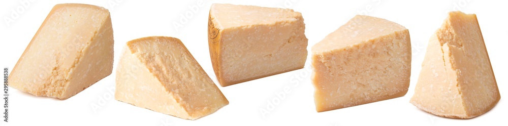 Block of parmesan cheese set isolated on white background Block of parmesan cheese set isolated on white background