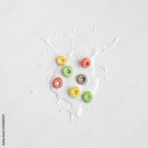 Close-up splash of milk with cereal