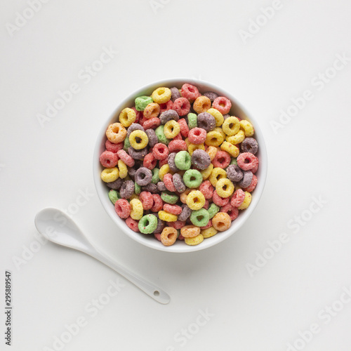 Top view tasty colorful cereal bowl