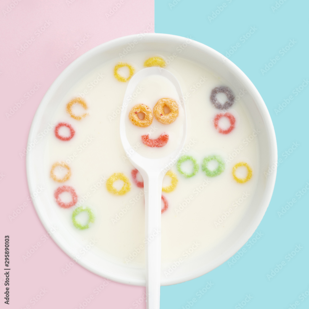 Close-up delicious cereal bowl with milk Close-up delicious cereal bowl with milk