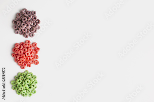 Top view colorful cereal frame with copy space