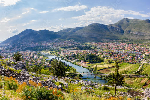 Aerial view of Trebinje from Crkvina hill, Grachanitsa in sunny day